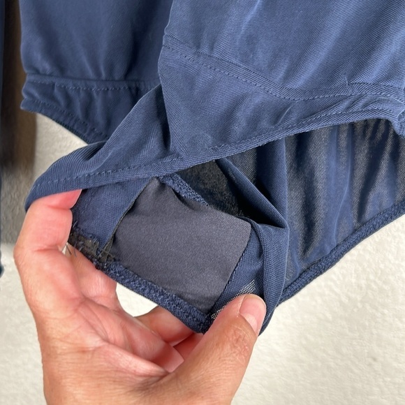 Zara Blue Front Lace Up Low Back Long Leave Bodysuit Top Size Medium - Picture 4 of 8